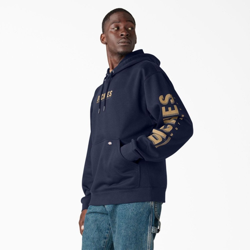 Navy Men's Dickies Water Repellent Workwear Graphic Hoodie | NBX790264