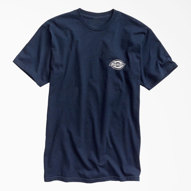 Navy Men's Dickies Worldwide Workwear Graphic T-Shirt | BFQ365201