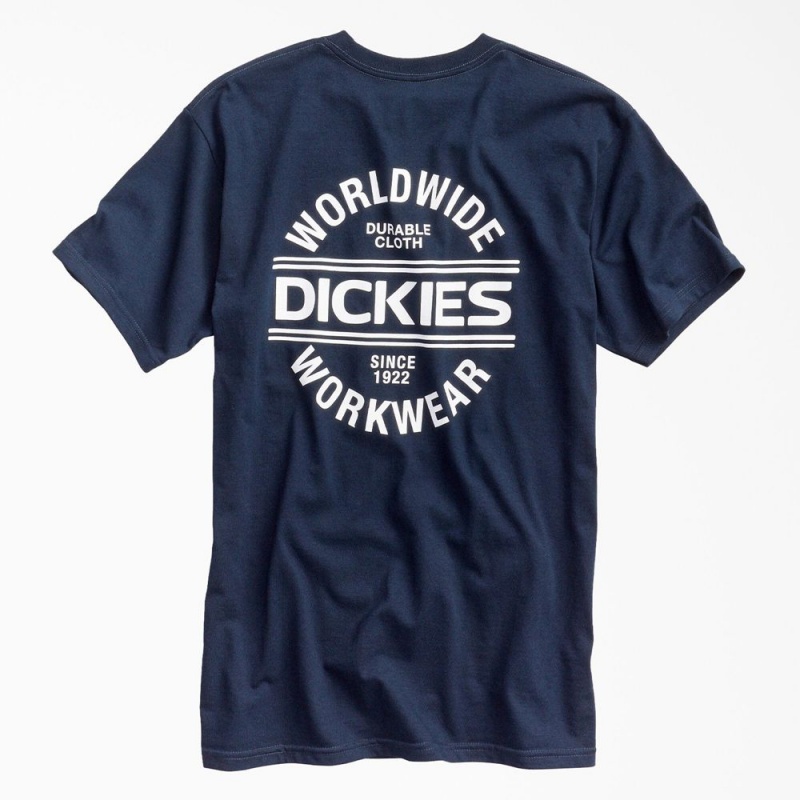 Navy Men\'s Dickies Worldwide Workwear Graphic T-Shirt | BFQ365201