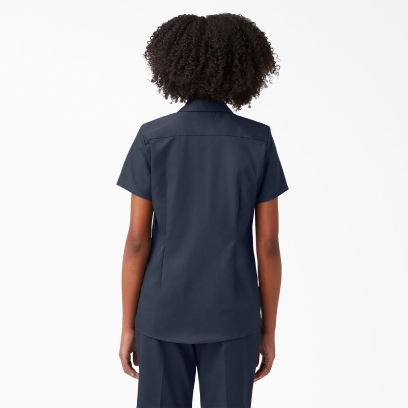 Navy Women's Dickies 574 Original Work Shirts | BPD431096