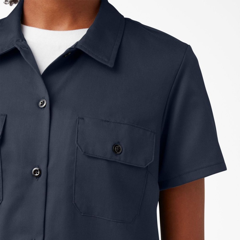 Navy Women's Dickies 574 Original Work Shirts | BPD431096