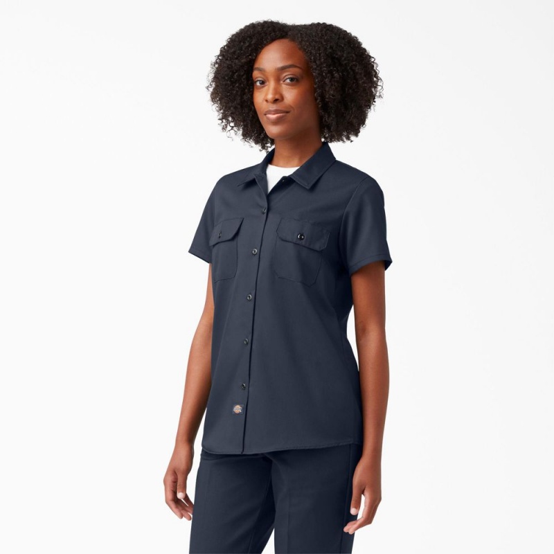 Navy Women\'s Dickies 574 Original Work Shirts | BPD431096