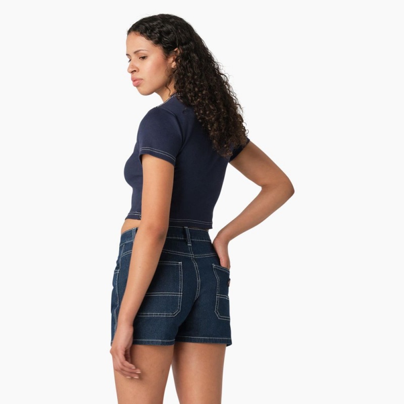 Navy Women's Dickies Butterfly Graphic Cropped Baby T-Shirt | SKX130496