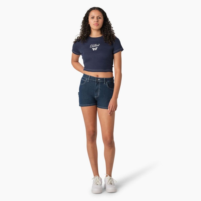 Navy Women's Dickies Butterfly Graphic Cropped Baby T-Shirt | SKX130496