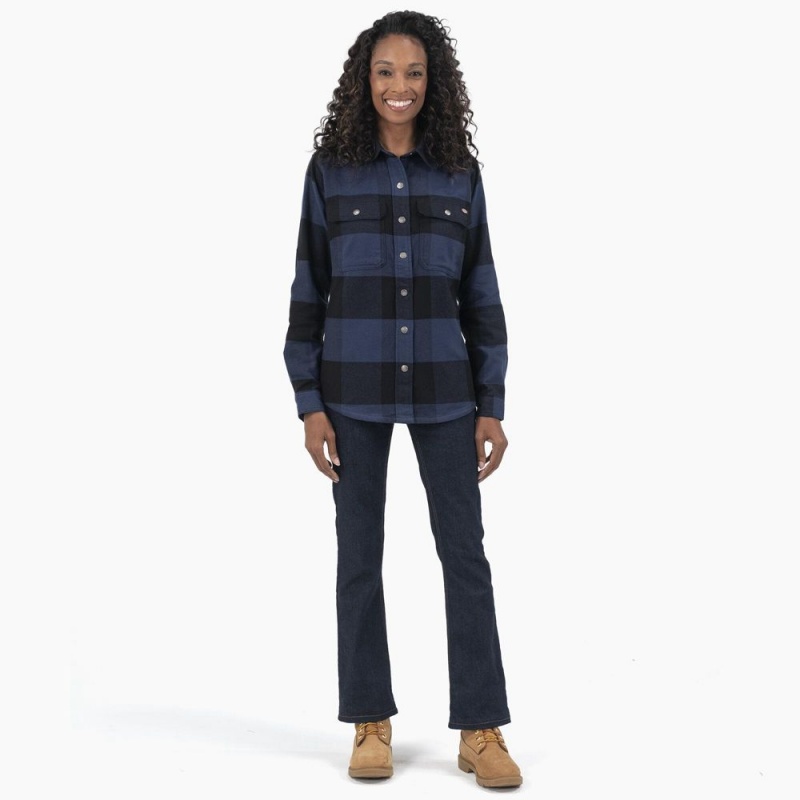 Navy Women's Dickies DuraTech Renegade Flannel Shirt | PLZ653218