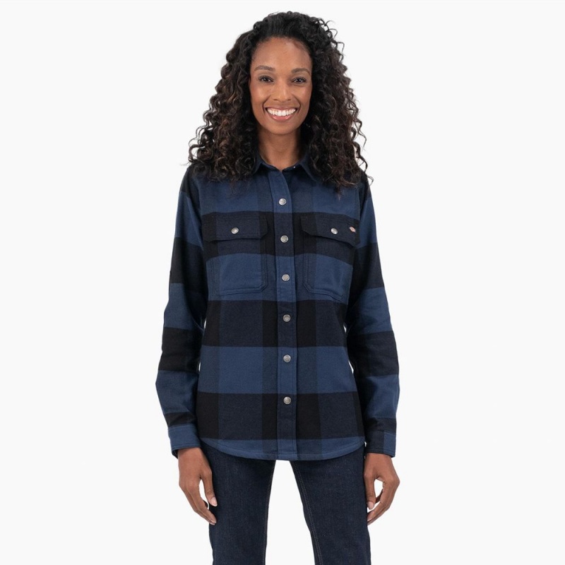 Navy Women\'s Dickies DuraTech Renegade Flannel Shirt | PLZ653218