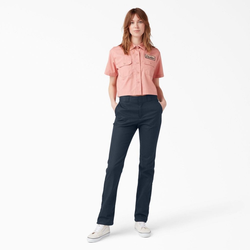 Navy Women's Dickies FLEX Slim Fit Pants | TGJ751406