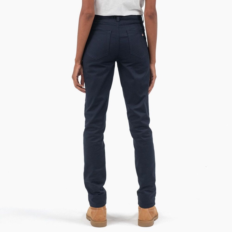 Navy Women's Dickies High Rise Skinny Twill Pants | NIR308912