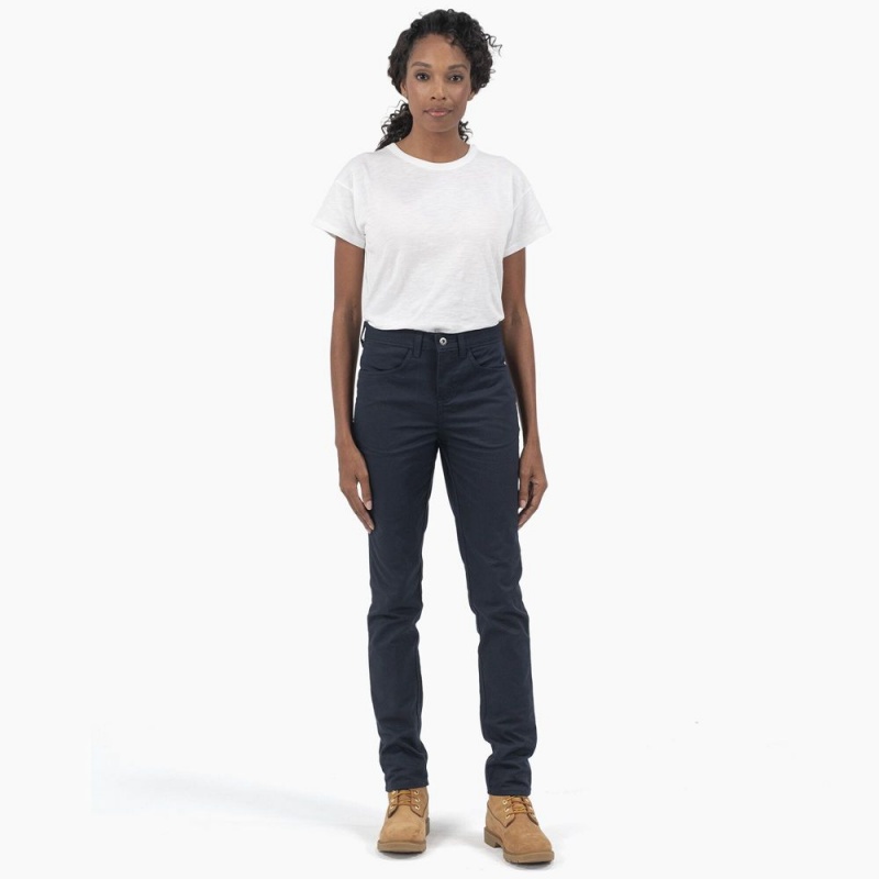 Navy Women's Dickies High Rise Skinny Twill Pants | NIR308912