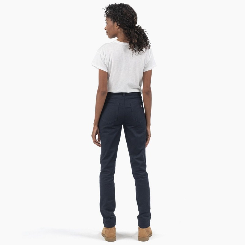 Navy Women's Dickies High Rise Skinny Twill Pants | NIR308912