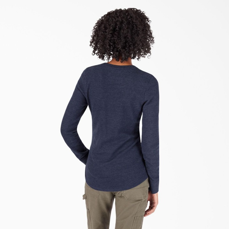 Navy Women's Dickies Long Sleeve Thermal T-Shirt | IHD057938