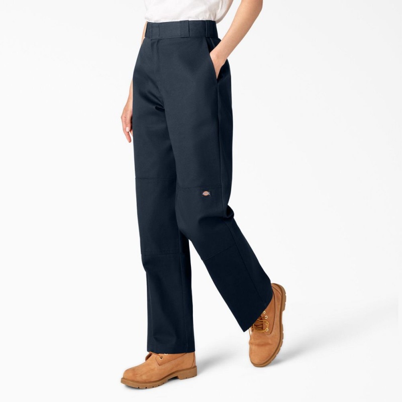 Navy Women's Dickies Loose Fit Double Knee Work Pants | CIY941732