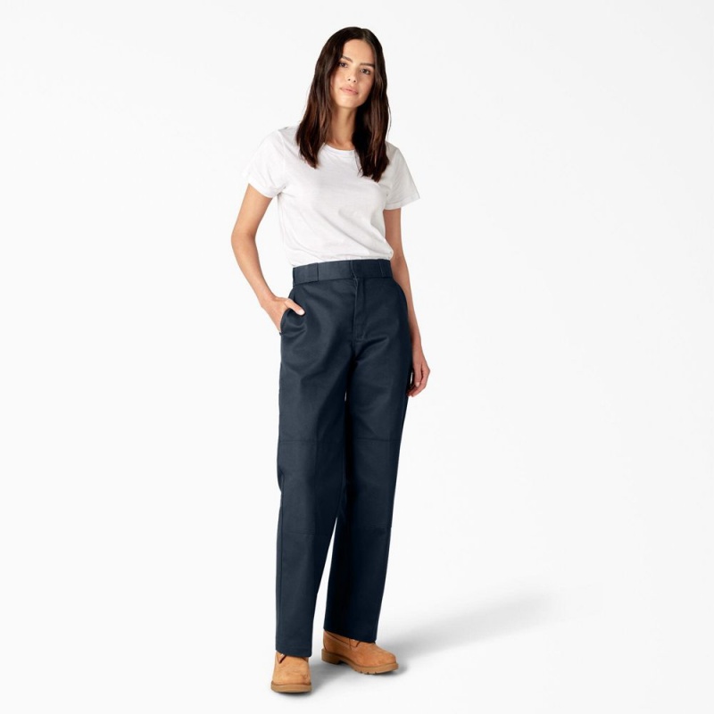 Navy Women's Dickies Loose Fit Double Knee Work Pants | CIY941732