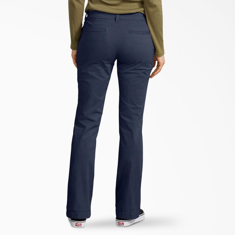 Navy Women's Dickies Perfect Shape Relaxed Fit Bootcut Pants | FUT524109