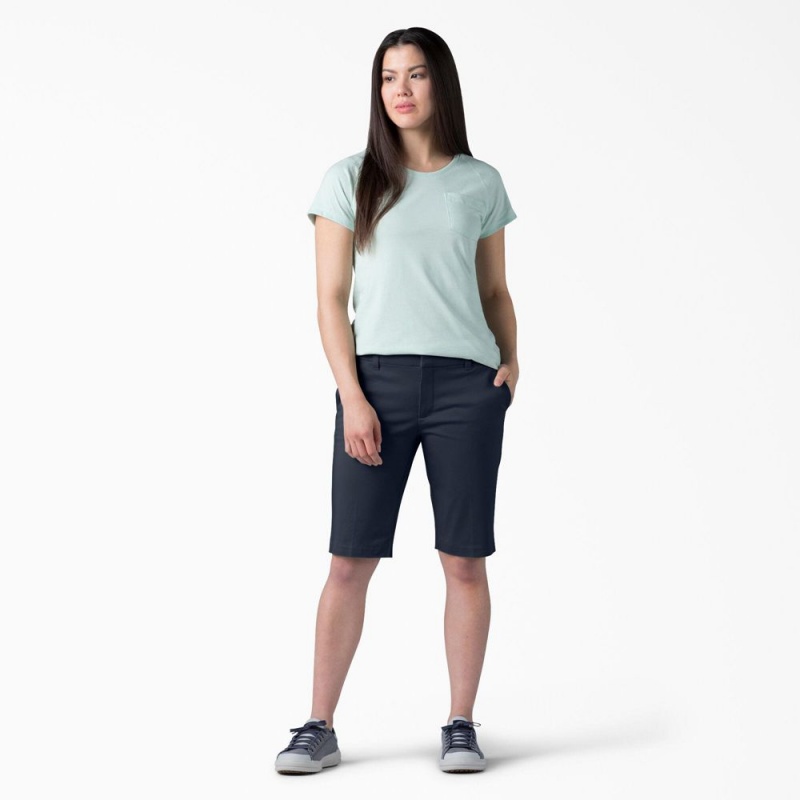 Navy Women's Dickies Perfect Shape Straight Fit Bermuda Shorts | XJT039514