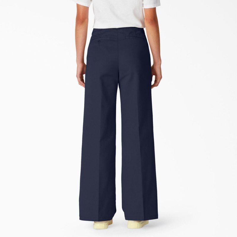 Navy Women's Dickies Regular Fit Wide Leg Work Pants | WAQ013452