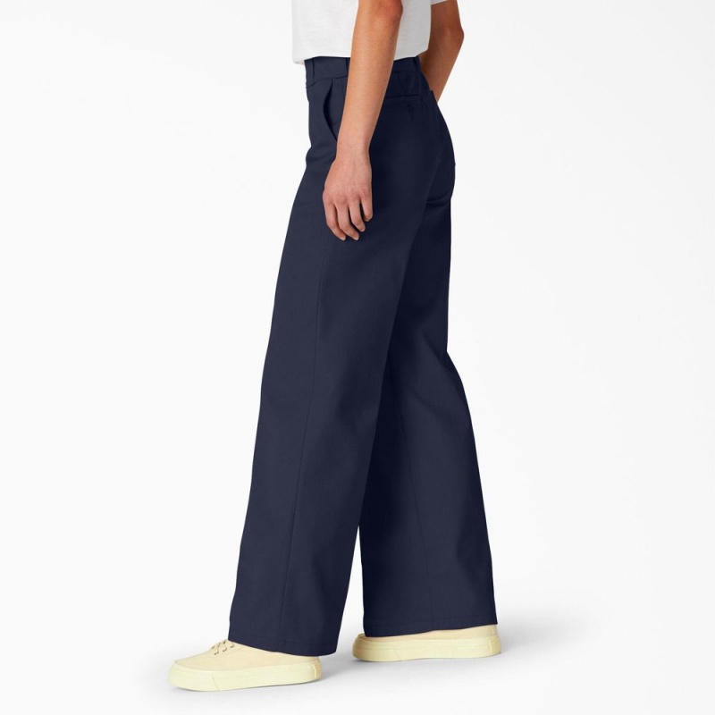 Navy Women's Dickies Regular Fit Wide Leg Work Pants | WAQ013452