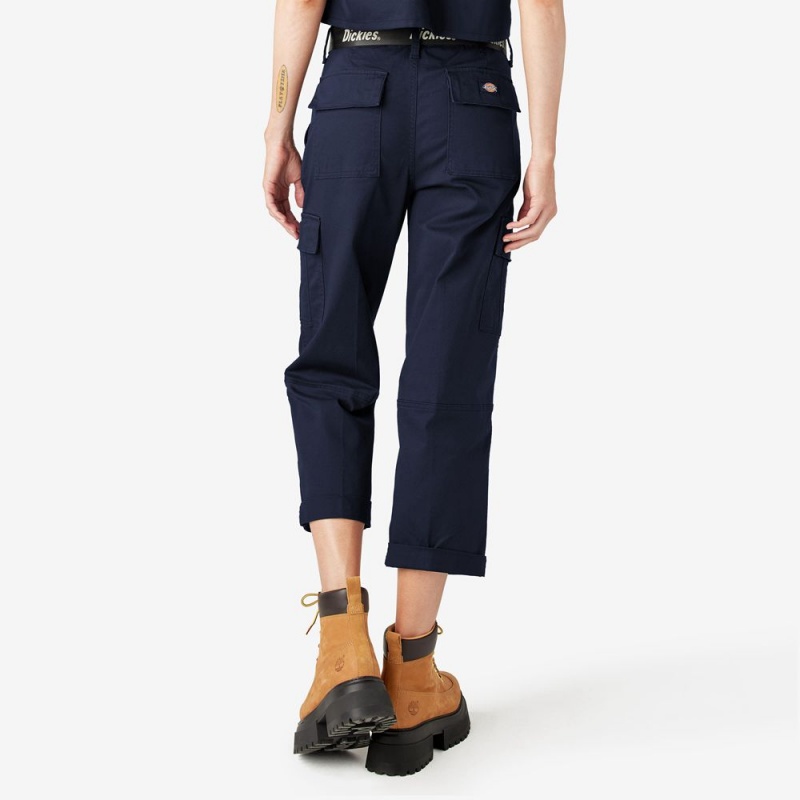 Navy Women's Dickies Relaxed Fit Cropped Cargo Pants | KRC250947