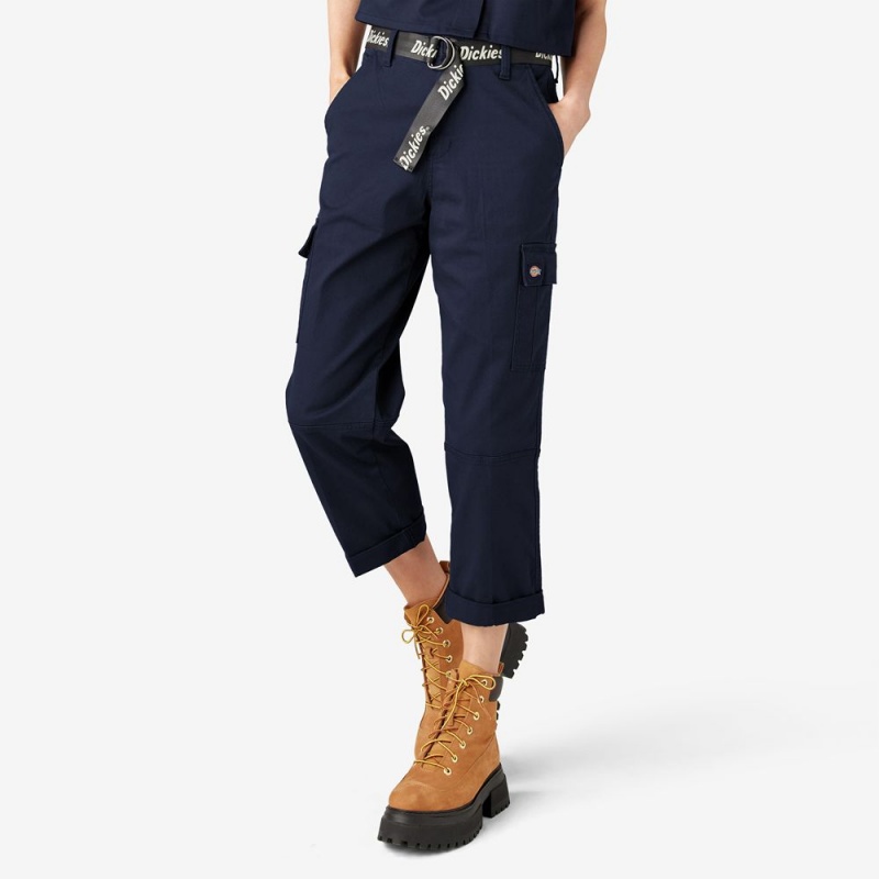 Navy Women's Dickies Relaxed Fit Cropped Cargo Pants | KRC250947