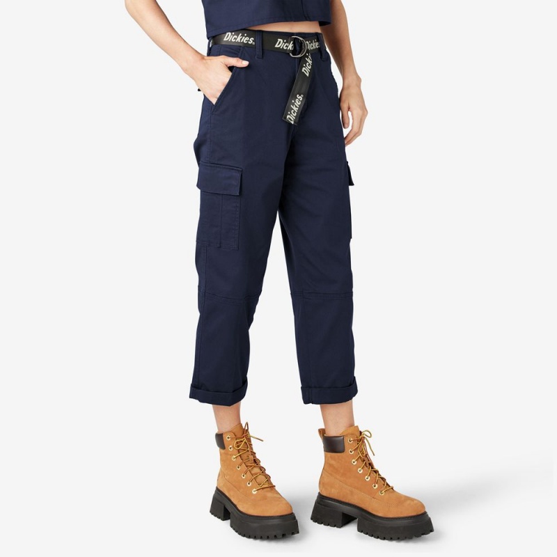 Navy Women's Dickies Relaxed Fit Cropped Cargo Pants | KRC250947