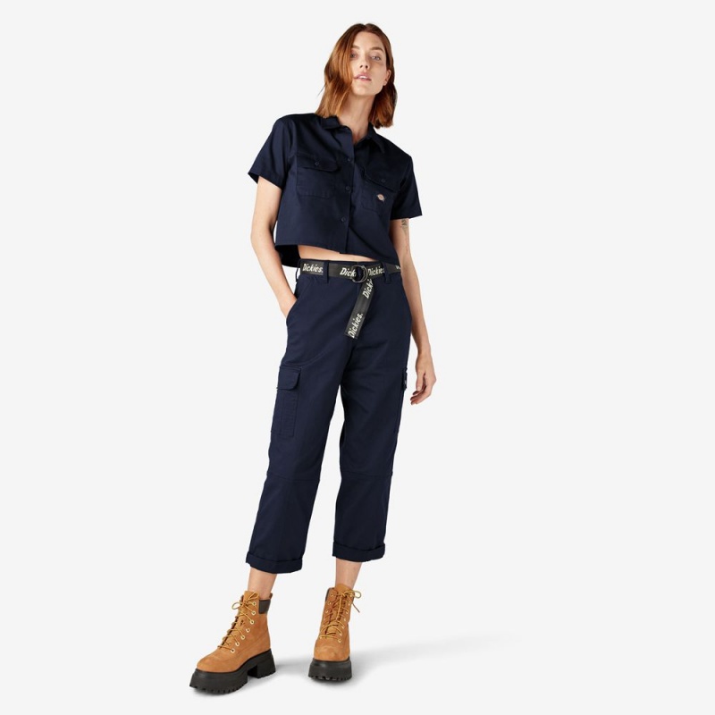 Navy Women's Dickies Relaxed Fit Cropped Cargo Pants | KRC250947