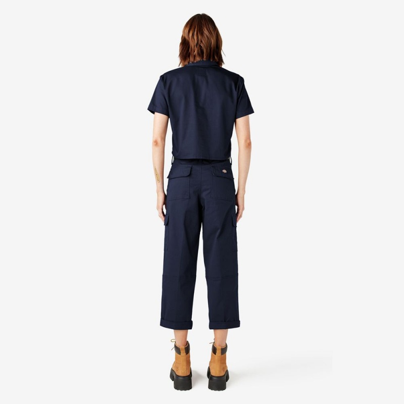 Navy Women's Dickies Relaxed Fit Cropped Cargo Pants | KRC250947