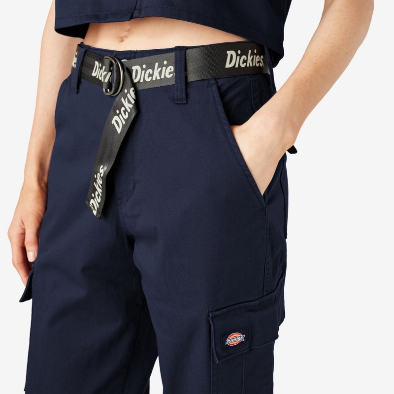 Navy Women's Dickies Relaxed Fit Cropped Cargo Pants | KRC250947