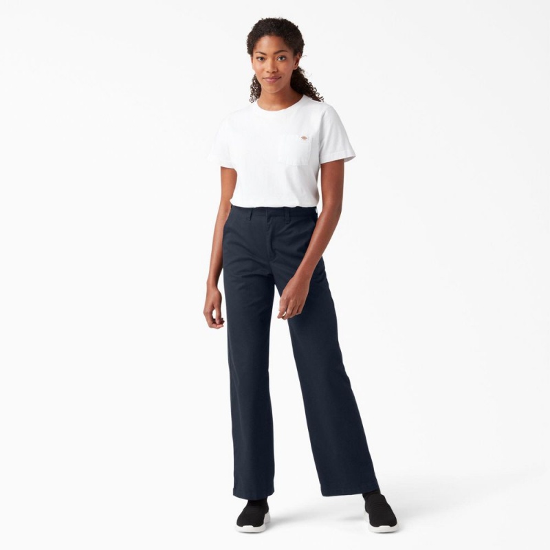 Navy Women's Dickies Relaxed Fit Wide Leg Pants | PAK197852