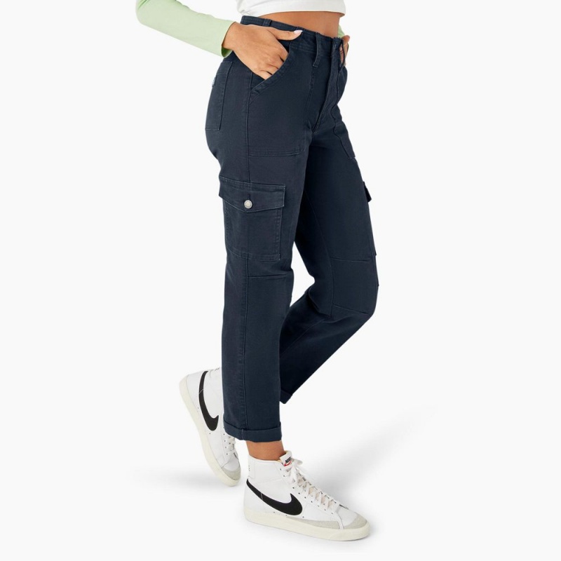 Navy Women's Dickies Skinny Fit Cuffed Cargo Pants | VQF846325