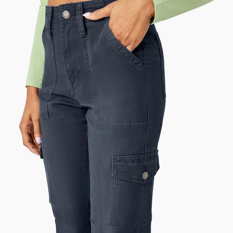 Navy Women's Dickies Skinny Fit Cuffed Cargo Pants | VQF846325