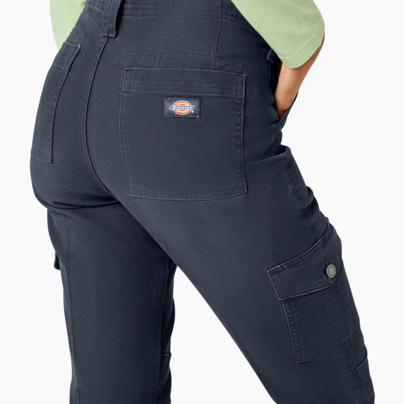 Navy Women's Dickies Skinny Fit Cuffed Cargo Pants | VQF846325