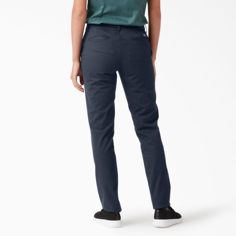 Navy Women's Dickies Skinny Twill Pants | GIF735209