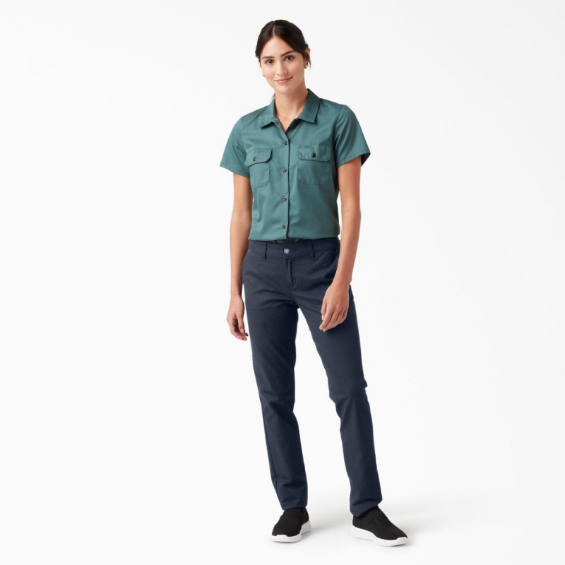 Navy Women's Dickies Skinny Twill Pants | GIF735209