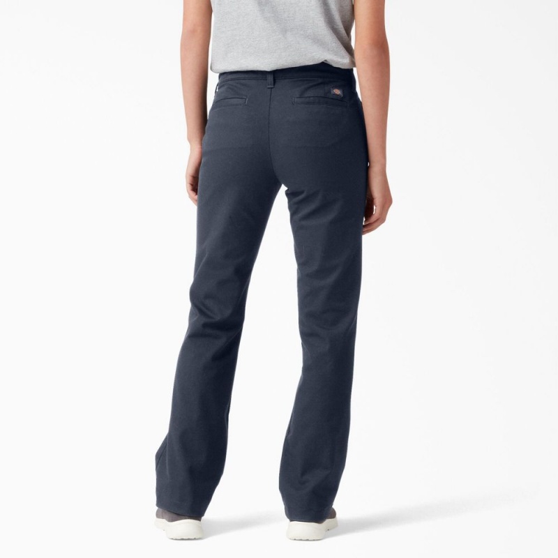 Navy Women's Dickies Slim Fit Bootcut Pants | GDS623780