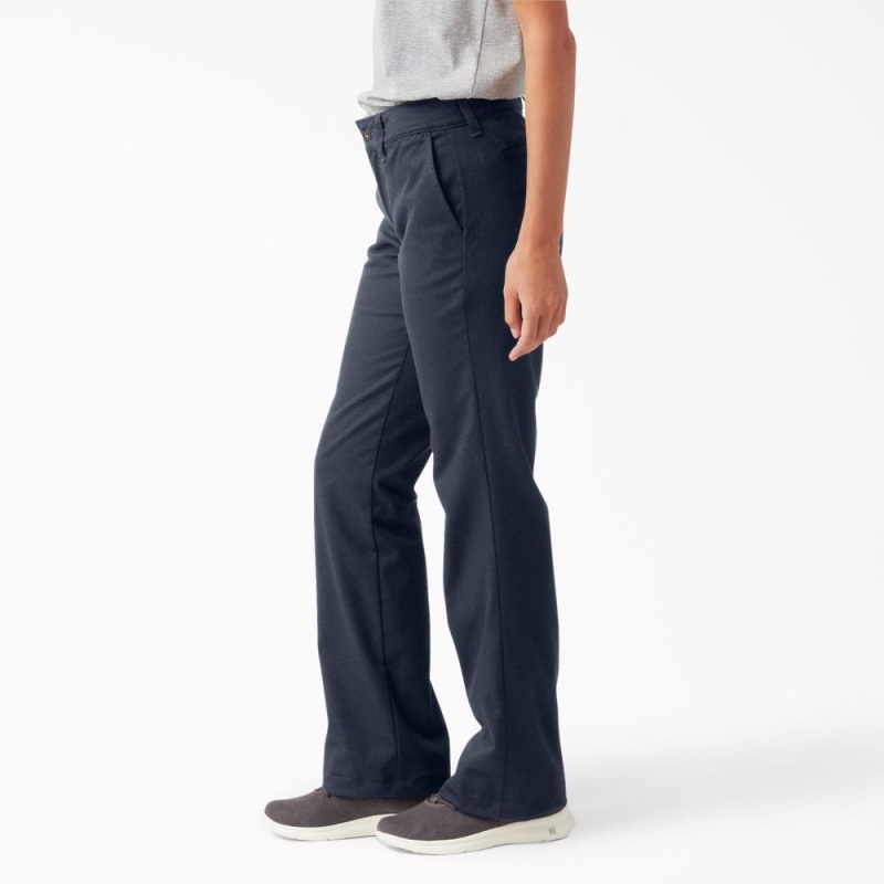 Navy Women's Dickies Slim Fit Bootcut Pants | GDS623780