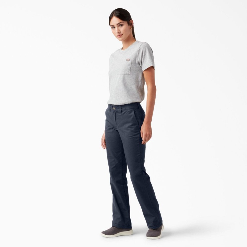 Navy Women's Dickies Slim Fit Bootcut Pants | GDS623780