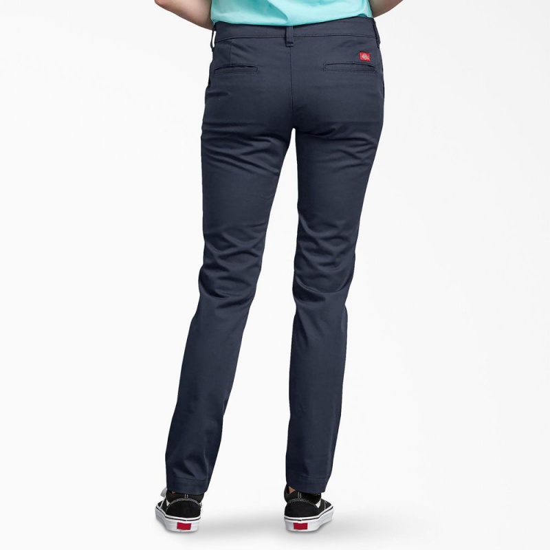 Navy Women's Dickies Slim Fit Skinny Leg Pants | AHG089426