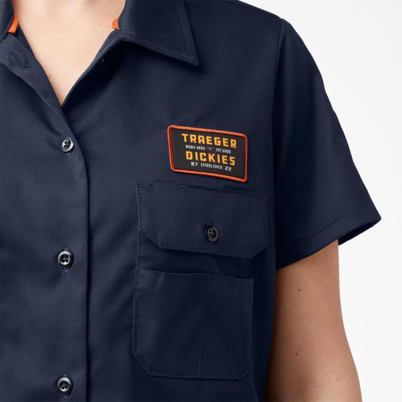 Navy Women's Dickies Traeger x Ultimate Grilling Shirt | RBV310729