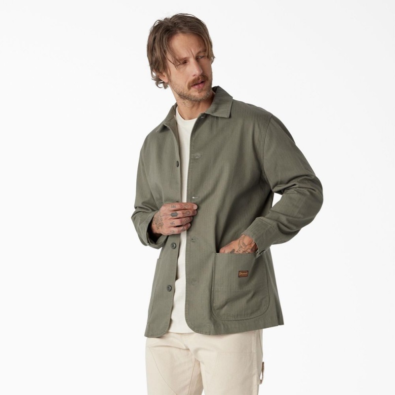 Olive Men's Dickies 1922 Herringbone Jacket | HYX170538