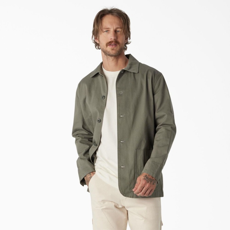 Olive Men\'s Dickies 1922 Herringbone Jacket | HYX170538