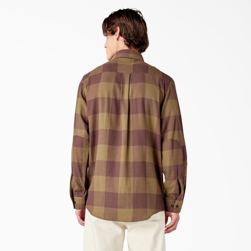 Olive Men's Dickies Long Sleeve Flannel Shirt | UTC794281