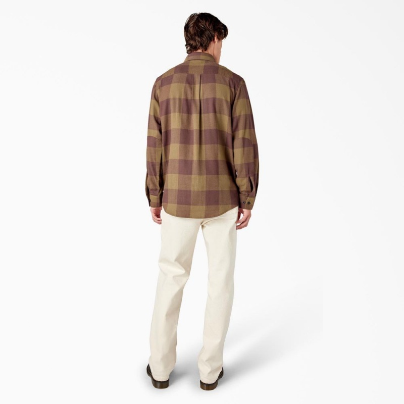 Olive Men's Dickies Long Sleeve Flannel Shirt | UTC794281