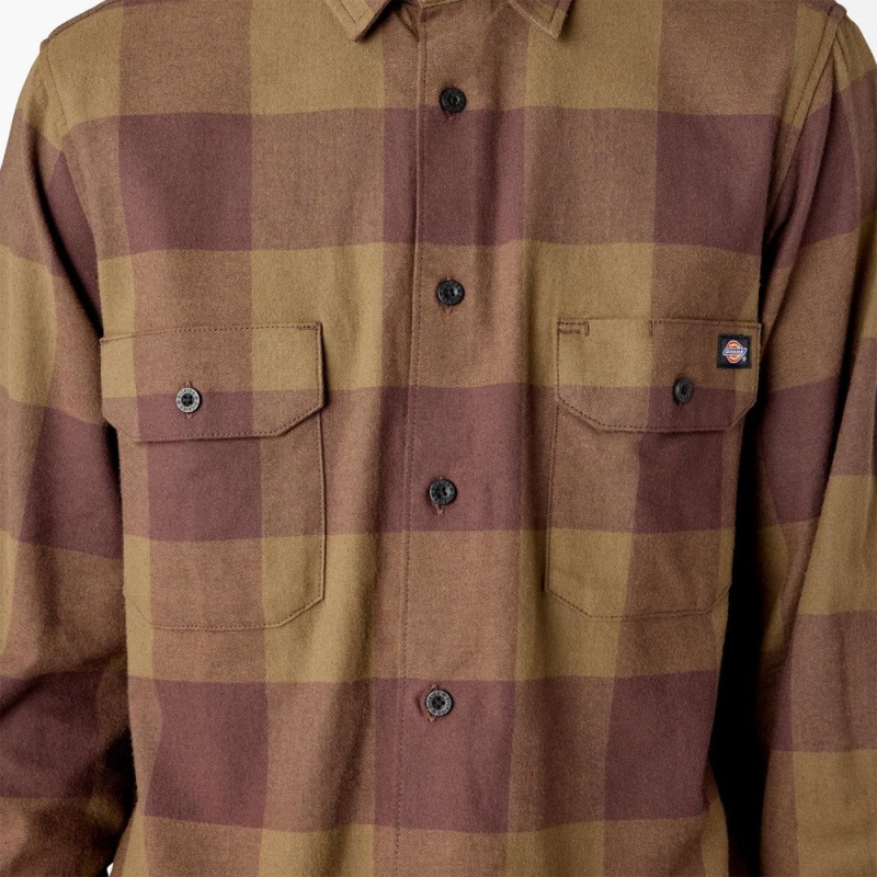 Olive Men's Dickies Long Sleeve Flannel Shirt | UTC794281