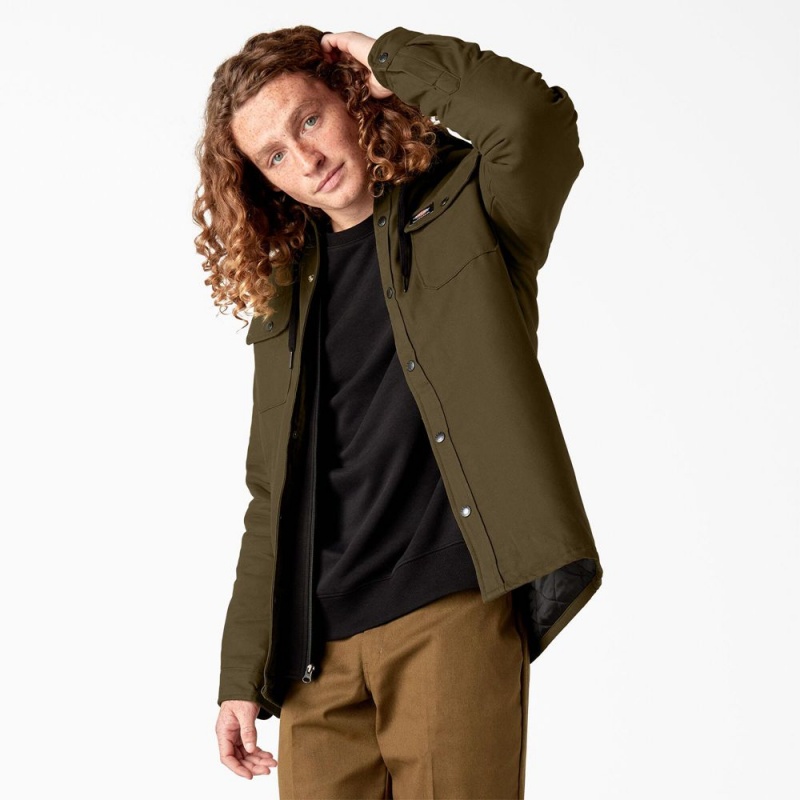 Olive Men's Dickies Skateboarding Duck Shirt Jacket | LIP674108