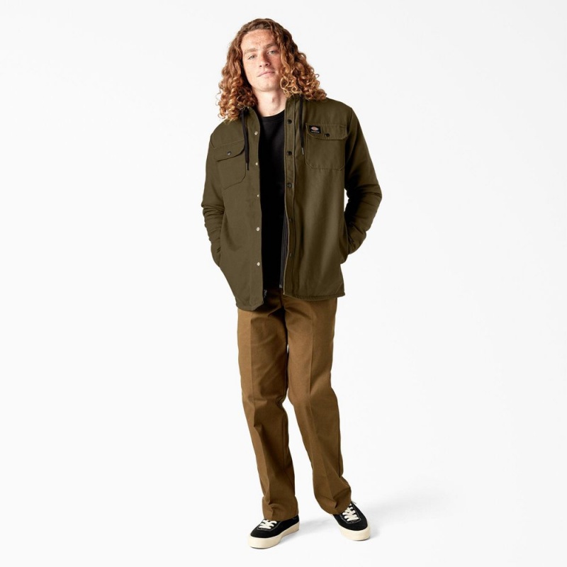 Olive Men's Dickies Skateboarding Duck Shirt Jacket | LIP674108