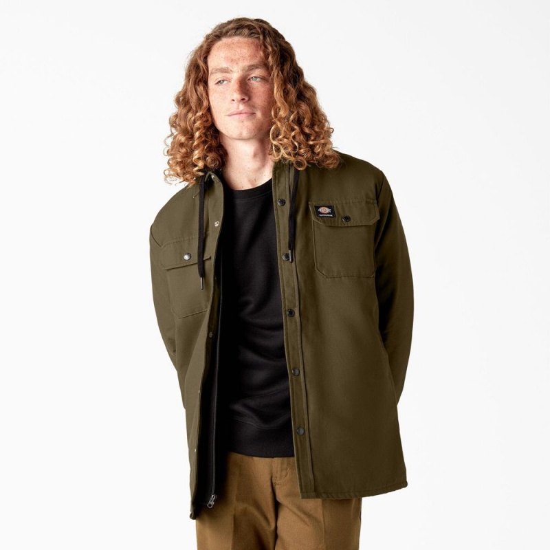 Olive Men\'s Dickies Skateboarding Duck Shirt Jacket | LIP674108