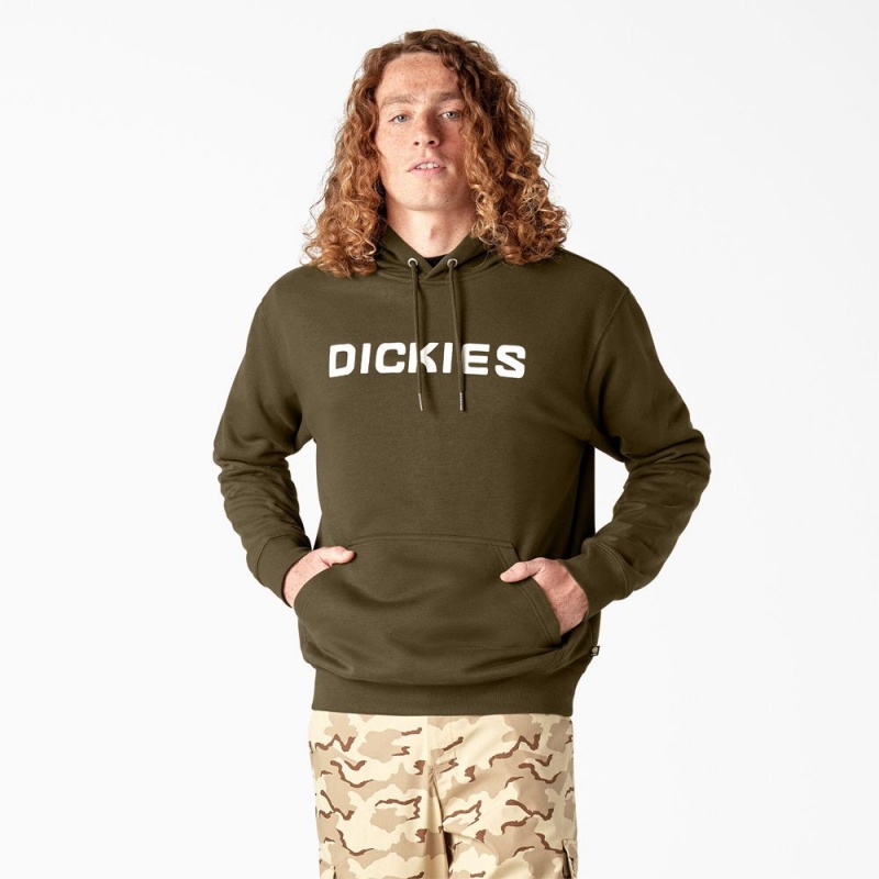 Olive Men\'s Dickies Skateboarding Graphic Hoodie | BJZ259631