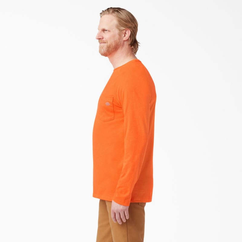 Orange Men's Dickies Cooling Long Sleeve Pocket T-Shirt | QTK850726