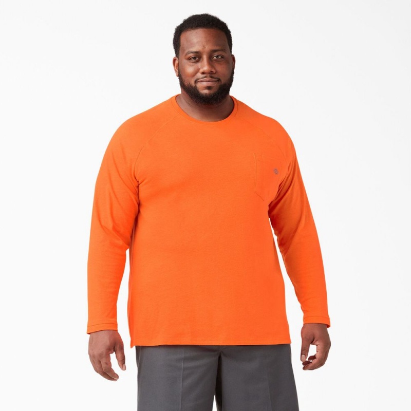 Orange Men's Dickies Cooling Long Sleeve Pocket T-Shirt | QTK850726