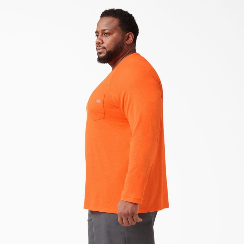 Orange Men's Dickies Cooling Long Sleeve Pocket T-Shirt | QTK850726